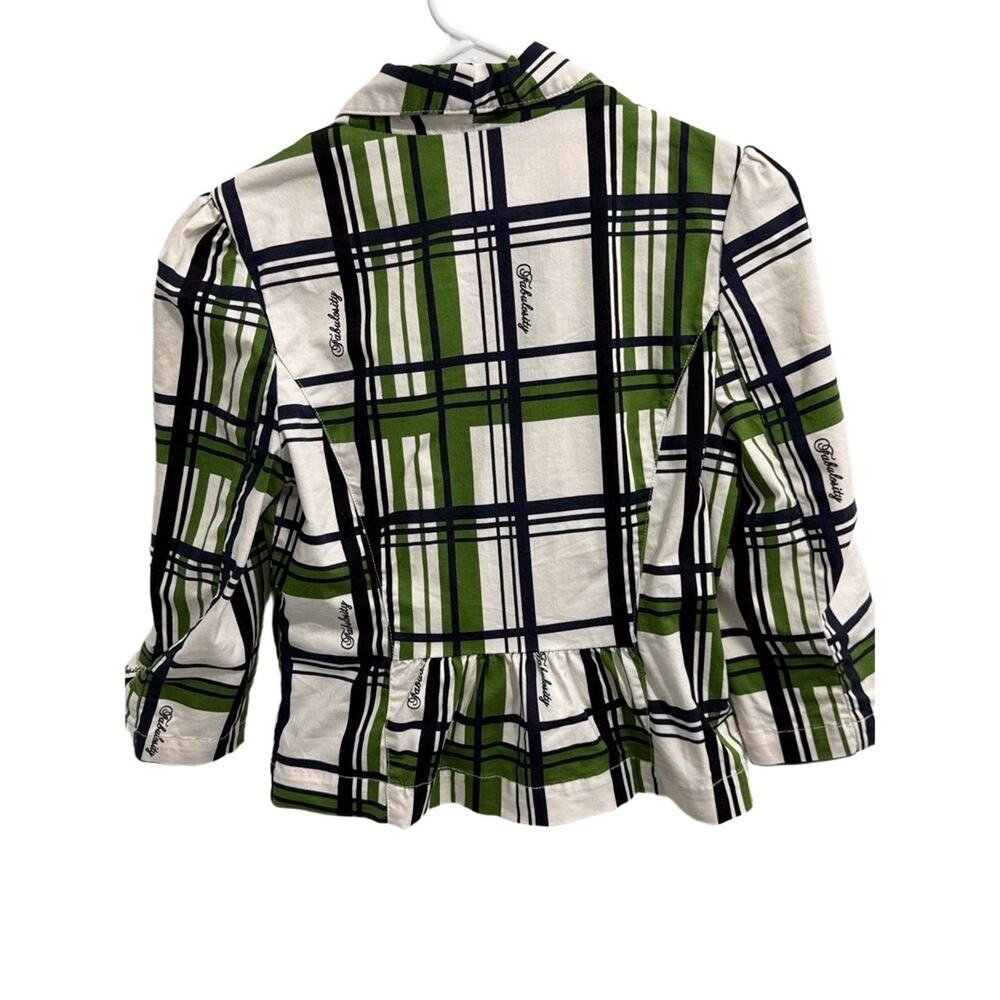 Fabulosity Blazer Women's L Vintage Green Navy Plaid Button Cotton Stretch Y2K - Picture 3 of 10